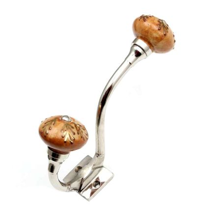 Brown Golden Leaf Ceramic Silver Iron Hook